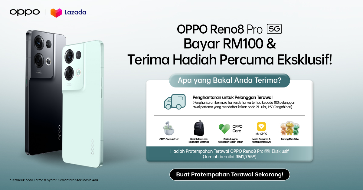 Pra-tempah OPPO Reno8 Pro 5G dapatkan hadiah percuma istimewa bernilai sehingga RM1,755